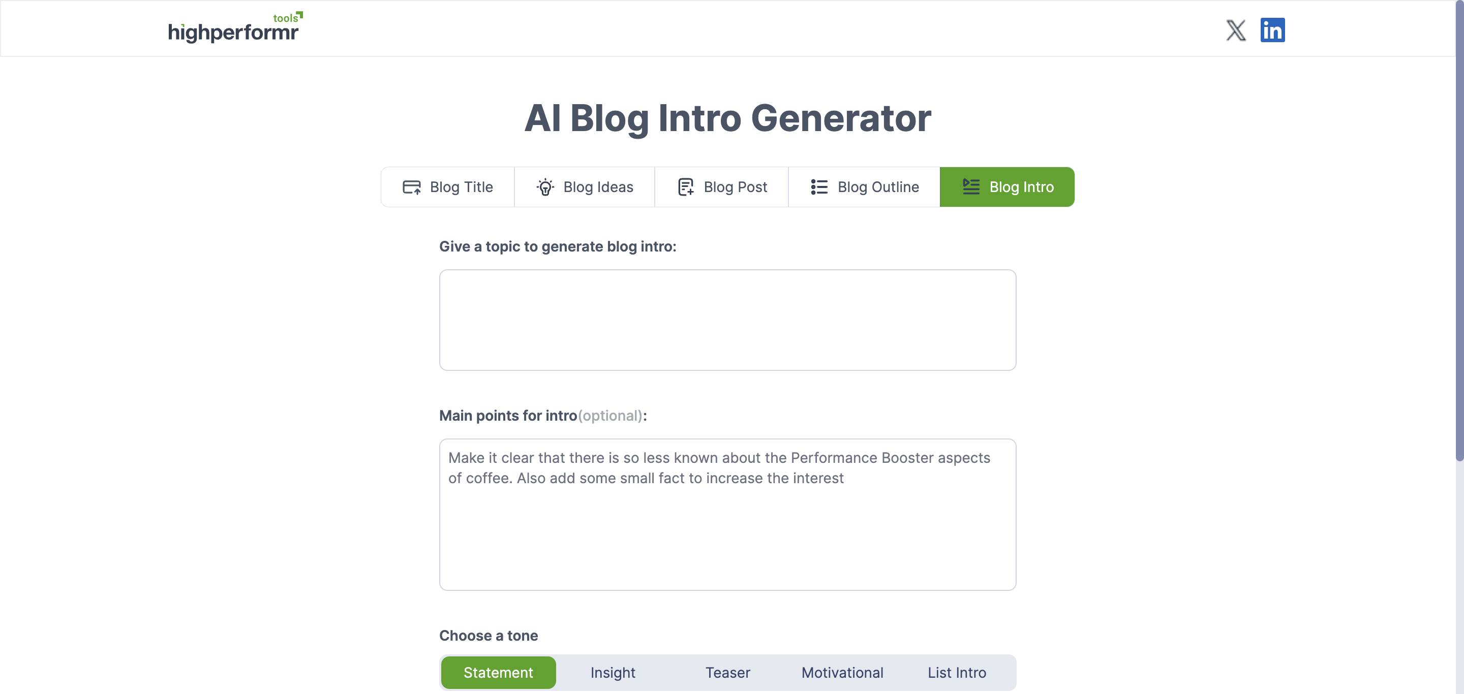 AI Blog Intro Generator Generate Crisp and Engaging Blog Intros Highperformr.ai